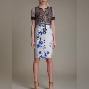 Byron Lars Floral Print Laser Cut Pencil Dress, Size 10